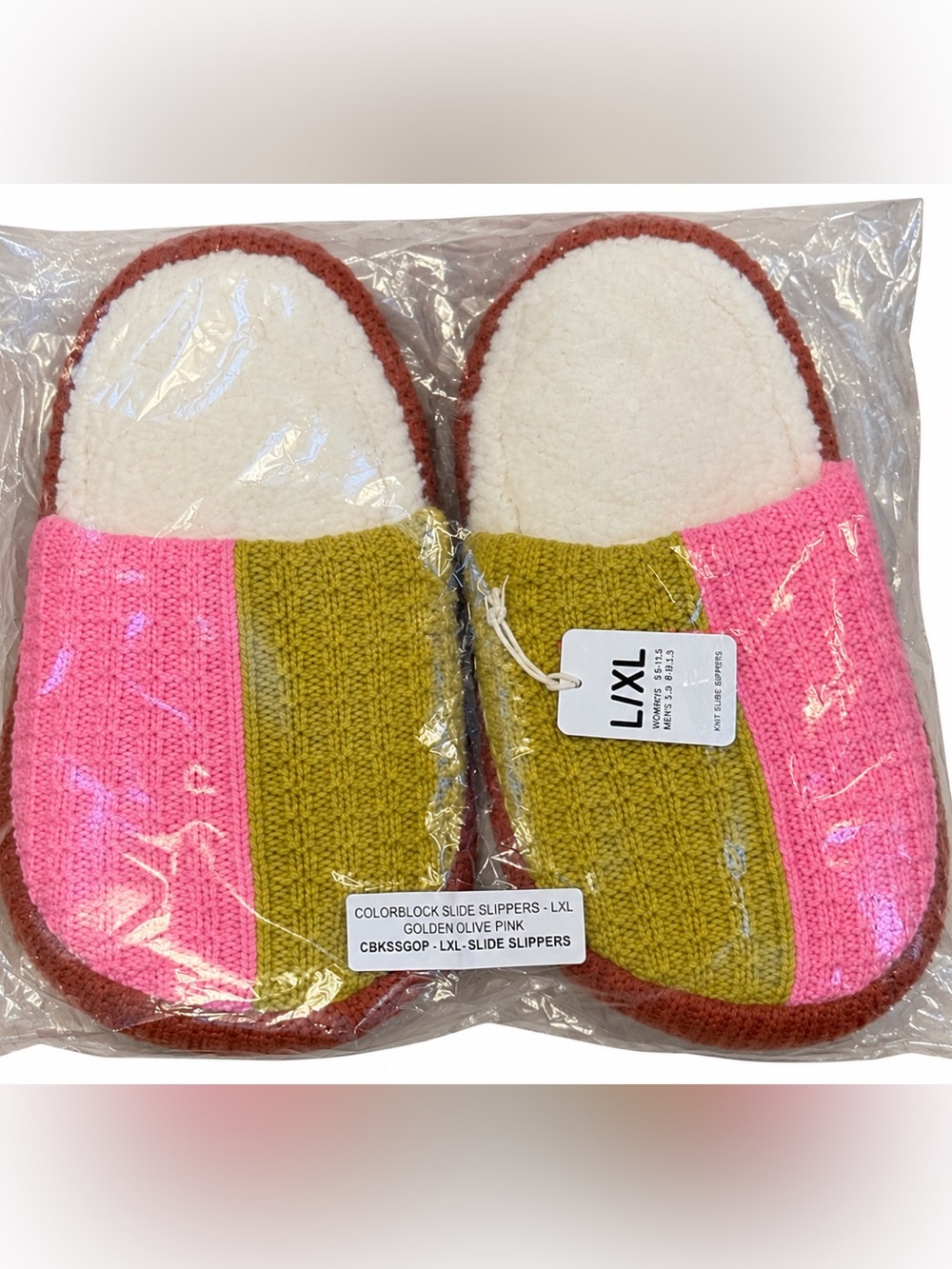Verloop Anthropologie Colorblock Slide Slippers Golden Olive Pink L/XL NIP